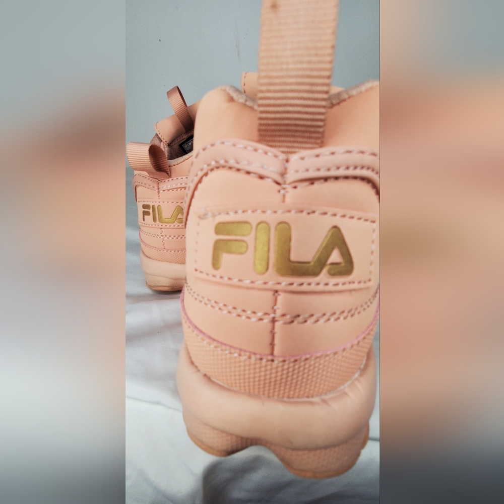FILA Disruptor Women's Peach Color and Metalic Gold Accent Sneakers - Picture 6 of 11